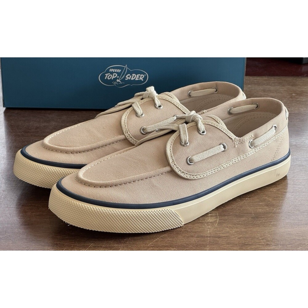 Men’s Size 10 Sperry Seamate Light Beige Boat Shoes Canvas MM-276 NIB